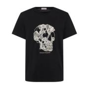 Skull Print Katoenen T-Shirt in Zwart Alexander McQueen , Black , Here...