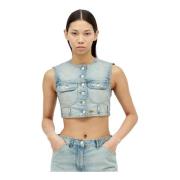 Denim Crop Vest met Logo Borduurwerk Courrèges , Blue , Dames