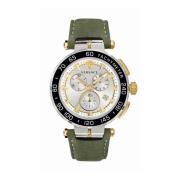 Greca Chrono Leren Band Horloge Versace , Multicolor , Heren