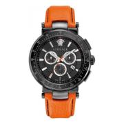 Mystique Chrono Leren Band Horloge Versace , Multicolor , Heren