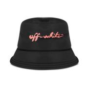 Script Logo Bucket Hat Zwart/Roze Off White , Black , Dames