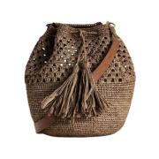 Handgemaakte Bucket Tas met Leren Band Ibeliv , Beige , Dames