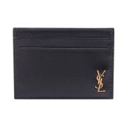 Zwarte leren portemonnee met metalen monogram Saint Laurent , Black , ...