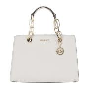 Leren schoudertas met logo bedel Michael Kors , White , Dames