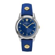 Greca Leren Armbandhorloge met Studs Versace , Blue , Dames