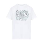 Love Cats Relaxte T-shirt Ganni , White , Dames