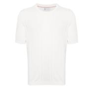 Witte Katoenen Gebreide Crew Neck T-shirts Brunello Cucinelli , White ...