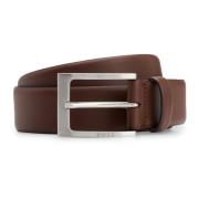 Tijdloze leren riem met geborstelde gesp Hugo Boss , Brown , Heren