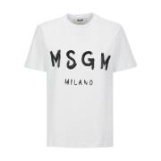 Wit Katoenen T-shirt met Contrasterende Print Msgm , White , Dames