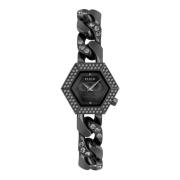 Hexagon Groumette Zwarte Kristal Horloge Philipp Plein , Black , Dames