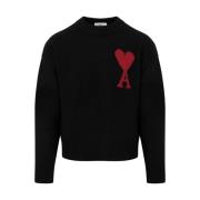 Zwarte Crewneck Wollen Trui Ami Paris , Black , Heren