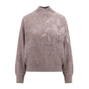 Beige Sweater met Ramage Borduurwerk Brunello Cucinelli , Beige , Dame...