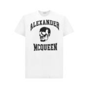 Skull Print Mode T-shirt Alexander McQueen , White , Heren