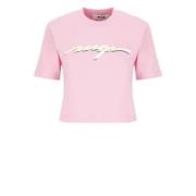 Roze Katoenen T-shirt Ronde Hals Logo Msgm , Pink , Dames
