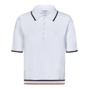 Wit korte mouw gebreide poloshirt Thom Browne , White , Dames