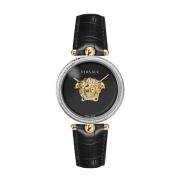 Palazzo Zwart Leren Horloge Versace , Gray , Dames