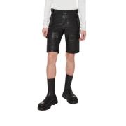 Zwarte Vegan Leren Moto Shorts Misbhv , Black , Heren