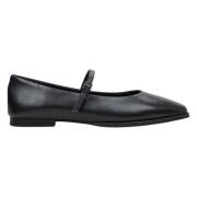 Zwarte Leren Ballet Flats met Gesp Estro , Black , Dames