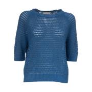 Linnen en katoenen gebreide top Le Tricot Perugia , Blue , Dames