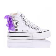 Handgemaakte Witte Paarse Sneakers Converse , Multicolor , Dames