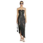 Maxi Jurk van Nep Leer met Mesh DI Petsa , Black , Dames