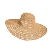 Natuurlijke Raffia Capeline met 14cm Rand Ibeliv , Beige , Dames