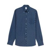 Indigo Print Katoenen Poplin Sportoverhemd met Button Down Kraag Brook...