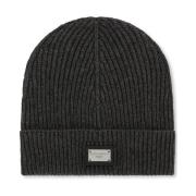 Grijze Logo-Patch Gebreide Beanie Muts Dolce & Gabbana , Gray , Heren