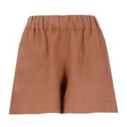 Bruine Linnen Shorts Elastische Taille Vrouwen 120% Lino , Brown , Dam...