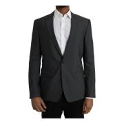 Grijze Wol Blazer Slim Fit Dolce & Gabbana , Gray , Heren