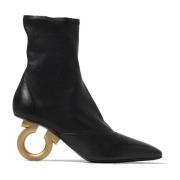 Elastische Enkellaarsjes van Leer Salvatore Ferragamo , Black , Dames