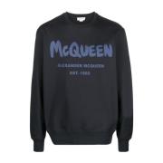 Blauwe bedrukte sweatshirt voor mannen Alexander McQueen , Blue , Here...