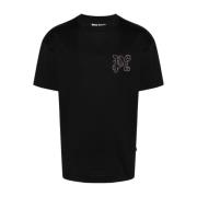 Zwart Logo Crew Neck T-shirt Palm Angels , Black , Heren