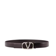 Metallic Lettering Leather Belt Valentino Garavani , Brown , Heren