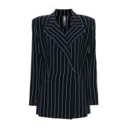 Blauw Pinstripe Double-Breasted Jas Norma Kamali , Blue , Dames