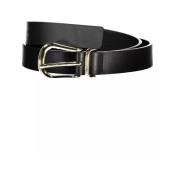 Zwarte Leren Riem met Metalen Gesp en Logo Tommy Hilfiger , Black , Da...