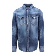 Blauwe Overhemd met Puntkraag en Drukknoopsluiting Dsquared2 , Blue , ...