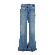 Wijd uitlopende jeans in gewassen blauwe denim Victoria Beckham , Blue...