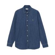 Blauwe Denim Overhemd Iconische Stijl Lacoste , Blue , Heren