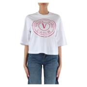 Glitter Logo Katoenen T-shirt Versace Jeans Couture , White , Dames