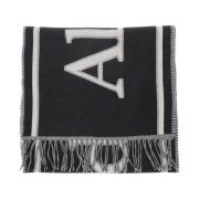 Fringed Varsity Logo Sjaal Zwart Wit Alexander McQueen , Black , Heren