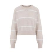 Paillet Streep V-Hals Top Brunello Cucinelli , Beige , Dames