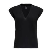 Zwart V-hals Katoenen T-shirt Korte mouwen Frame , Black , Dames