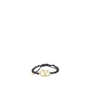 Metalen Logo Verstelbare Koord Armband Valentino Garavani , Black , He...