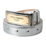 Metalen Logo Gesp Leren Riem Dolce & Gabbana , Gray , Heren