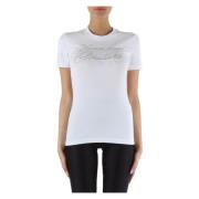 Stretch Katoenen T-shirt met Strass Logo Versace Jeans Couture , White...