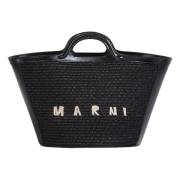 Tropicalia kleine tas leer en raffia-effect stof Marni , Black , Dames