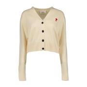 V-hals Cardigan met Hart Logo Ami Paris , Beige , Dames