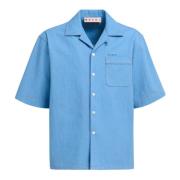 Denim bowling shirt met mending logo Marni , Blue , Heren