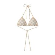 Beige Geruit Patroon Halternek Top Burberry , Multicolor , Dames